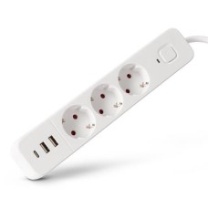 Elosztósor, 3 aljzat, 1,5 m, USB, kapcsolóval, ENTAC, fehér