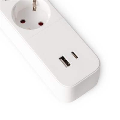 Elosztósor, 4 aljzat, 1,5 m, USB, kapcsolóval, ENTAC, fehér