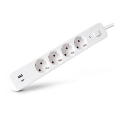 Elosztósor, 4 aljzat, 1,5 m, USB, kapcsolóval, ENTAC, fehér