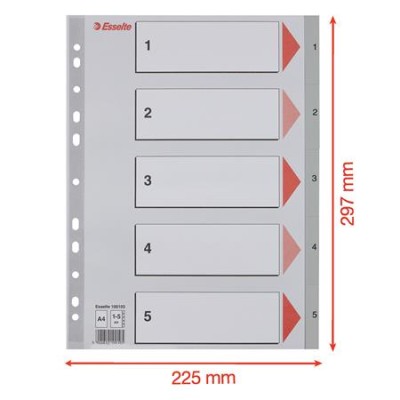 Regiszter, műanyag, A4, 1-5, ESSELTE, szürke