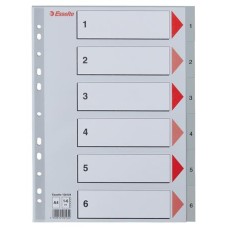 Regiszter, műanyag, A4, 1-6, ESSELTE, szürke