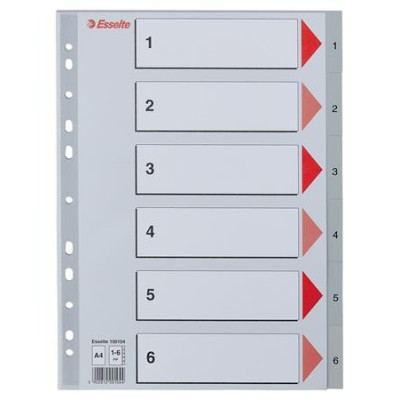 Regiszter, műanyag, A4, 1-6, ESSELTE, szürke