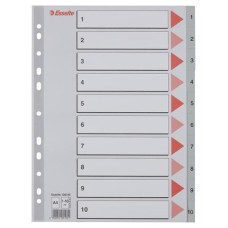 Regiszter, műanyag, A4, 1-10, ESSELTE,szürke