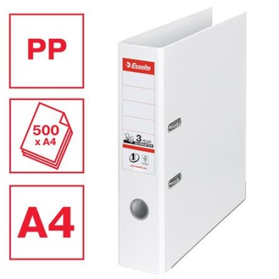 Iratrendező, 75 mm, A4, PP, élvédő sínnel, ESSELTE "Standard", Vivida fehér