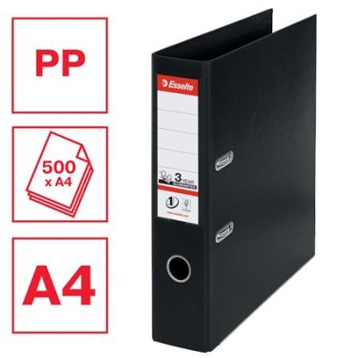 Iratrendező, 75 mm, A4, PP, élvédő sínnel, ESSELTE "Standard", Vivida fekete