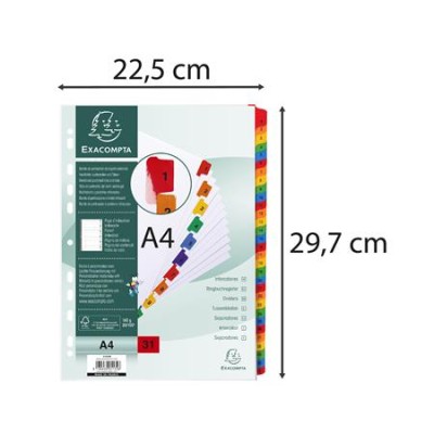 Regiszter, karton, A4, 1-31, EXACOMPTA, fehér