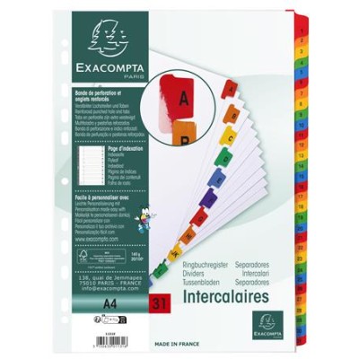 Regiszter, karton, A4, 1-31, EXACOMPTA, fehér