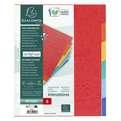 Regiszter, karton, A4+, 6 részes, EXACOMPTA, színes