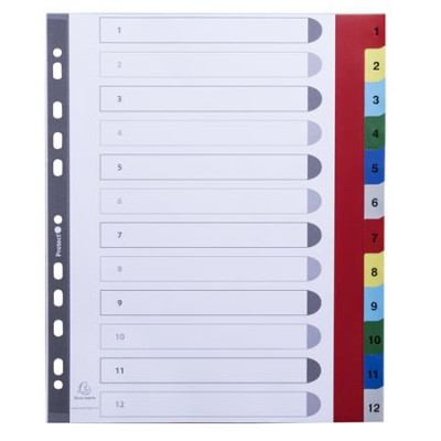 Regiszter, műanyag, A4+, 1-12, EXACOMPTA, színes