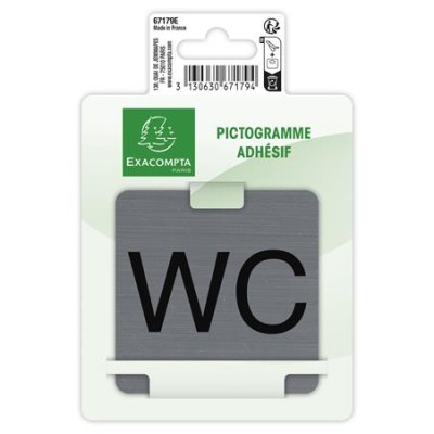 Információs tábla, öntapadó, 7,5x7,5 cm, alumíniumhatású, EXACOMPTA, "WC"