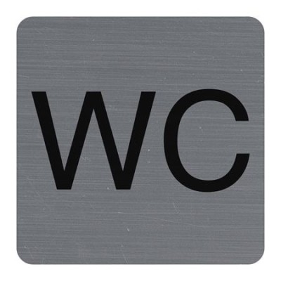 Információs tábla, öntapadó, 7,5x7,5 cm, alumíniumhatású, EXACOMPTA, "WC"