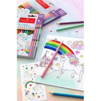 Színes ceruza készlet, hatszögletű, FABER-CASTELL"Unikornis" 10+3 különböző szín