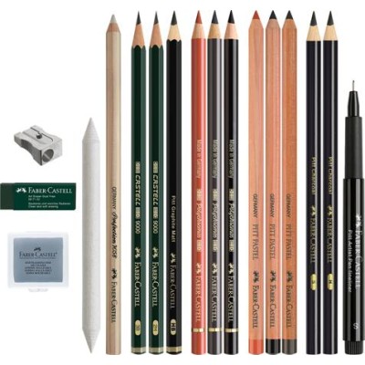 Ceruza készlet, száraz technikákhoz, FABER-CASTELL "Discovery set", 17 db-os szett