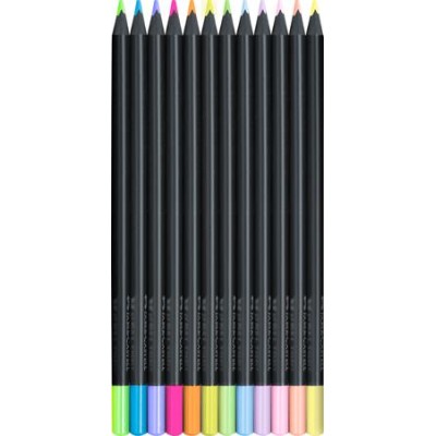 Színes ceruza készlet, háromszögletű, FABER-CASTELL "Black Edition",  6-6 különböző neon és pasztell szín