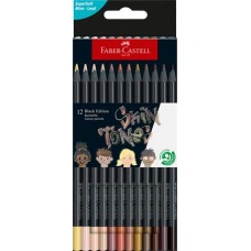Színes ceruza készlet, háromszögletű, FABER-CASTELL "Black Edition", 12 különböző bőrszín