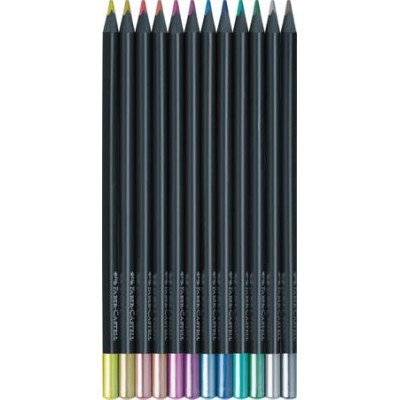 Színes ceruza készlet, háromszögletű, FABER-CASTELL "Black Edition",  12 különböző metál szín