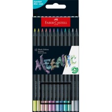 Színes ceruza készlet, háromszögletű, FABER-CASTELL "Black Edition", 12 különböző metál szín