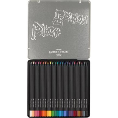 Színes ceruza készlet, háromszögletű, fémdobozban, FABER-CASTELL "Black Edition",  24 különböző szín