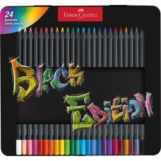 Színes ceruza készlet, háromszögletű, fémdobozban, FABER-CASTELL "Black Edition", 24 különböző szín