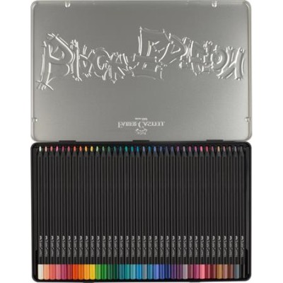 Színes ceruza készlet, háromszögletű, fémdobozban, FABER-CASTELL "Black Edition",  36 különböző szín