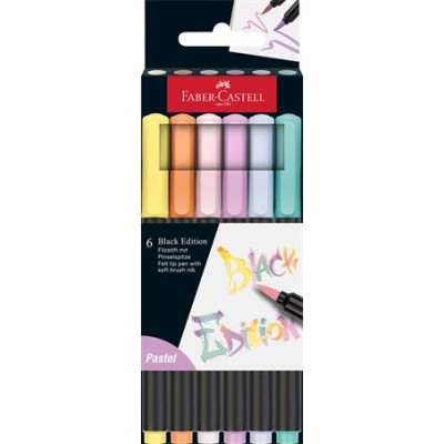 Ecsetirón készlet, FABER-CASTELL "Black Edition", 6 különböző pasztell szín