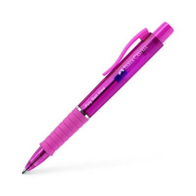 Golyóstoll, 1 mm, XB, nyomógombos, fukszia testszín, FABER-CASTELL "Poly Ball View Aurora", kék