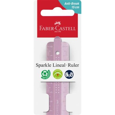 Vonalzó, műanyag, törhetetlen, 15 cm, FABER-CASTELL "Sparkle", vegyes színek