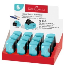 Hegyező display, kétlyukú, tartályos, balkezes, FABER-CASTELL "Sleeve", türkíz