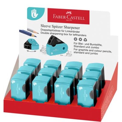 Hegyező display, kétlyukú, tartályos, balkezes, FABER-CASTELL "Sleeve", türkíz