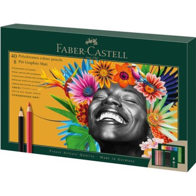 Színes- és grafitceruza készlet, FABER-CASTELL "Polychromos & Pitt Graphite Matt" , 50 db-os szett