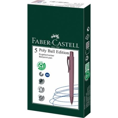 Golyóstoll, 1 mm, XB, nyomógombos tolltest, bordó tolltest, FABER-CASTELL "Poly Ball Urban", kék