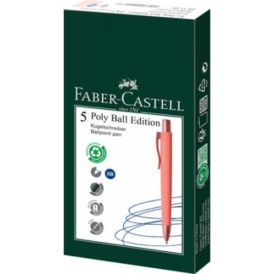 Golyóstoll, 1 mm, XB, nyomógombos tolltest, korallpiros tolltest, FABER-CASTELL "Poly Ball Urban", kék