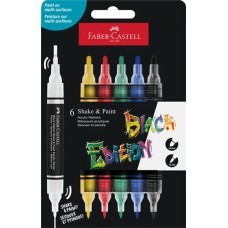 Dekormarker készlet, 1,0/3,0 mm, kétvégű, akril, FABER-CASTELL "Shake&Paint", 6 különböző szín