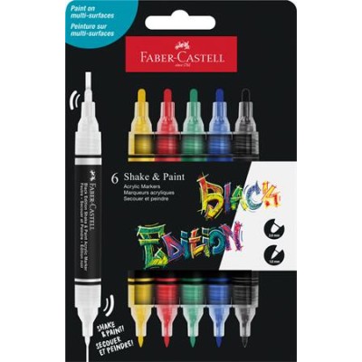 Dekormarker készlet, 1,0/3,0 mm, kétvégű, akril, FABER-CASTELL "Shake&Paint", 6 különböző szín