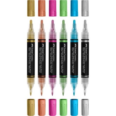 Dekormarker készlet, 1,0/3,0 mm, kétvégű, akril, FABER-CASTELL "Shake&Paint", 6 különböző metál szín
