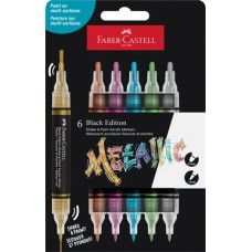 Dekormarker készlet, 1,0/3,0 mm, kétvégű, akril, FABER-CASTELL "Shake&Paint", 6 különböző metál szín