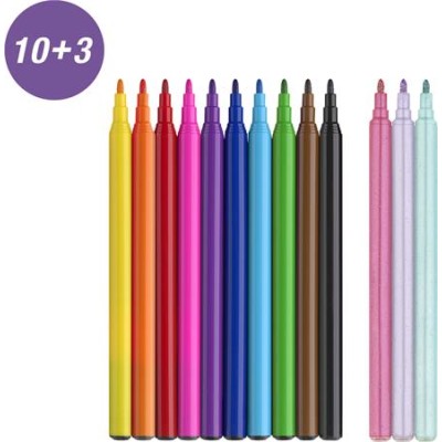Filctoll készlet, FABER-CASTELL "Unikornis" 10 különböző szín + 3 csillámos