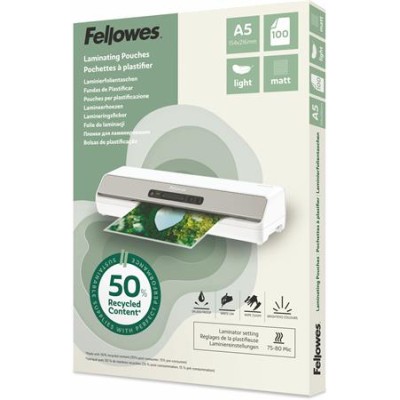 Meleglamináló fólia, 80 mikron, A5, matt, 100 db, FELLOWES "Light"