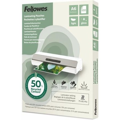 Meleglamináló fólia, 80 mikron, A6, fényes, 100 db, FELLOWES "Light"