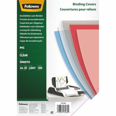 Előlap, A4, 180 mikron, FELLOWES, víztiszta, 25 db