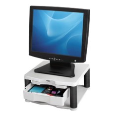 Monitorállvány, fiókkal, FELLOWES "Premium Plus", platinaszürke