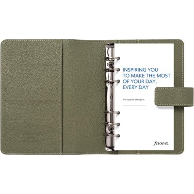 Kalendárium, gyűrűs, betétlapokkal, personal méret, FILOFAX "Camden", oliva