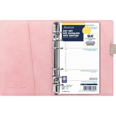 Kalendárium, gyűrűs, betétlapokkal, A5 méret, FILOFAX, "Domino" Soft", pasztell rózsaszín