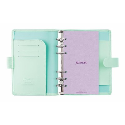 Kalendárium, gyűrűs, betétlapokkal, personal méret, FILOFAX "Saffiano", menta