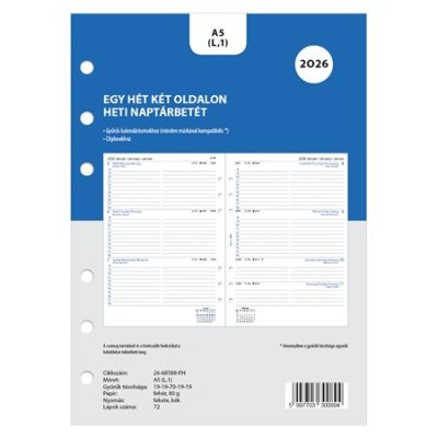 Kalendárium betét, tervező, heti, A5 (L), FILOFAX, 2026