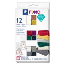 Gyurma, készlet, 12x25 g, égethető, FIMO "Effect Colours", 12 különböző szín