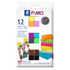 Gyurma, készlet, 12x25 g, égethető, FIMO "Effect Colours", 12 különböző neon szín
