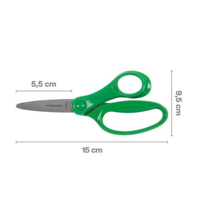 Olló, iskolai, 15 cm, FISKARS, zöld