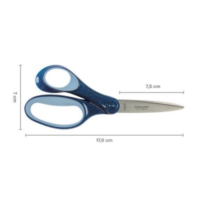 Olló, iskolai, 18 cm, balkezes, FISKARS, csillámos kék Olló, iskolai, 18 cm, balkezes, FISKARS, csillámos kék