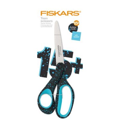 Olló, ifjúsági, 20 cm, balkezes, FISKARS, foltos pávakék Olló, ifjúsági, 20 cm, balkezes, FISKARS, foltos pávakék